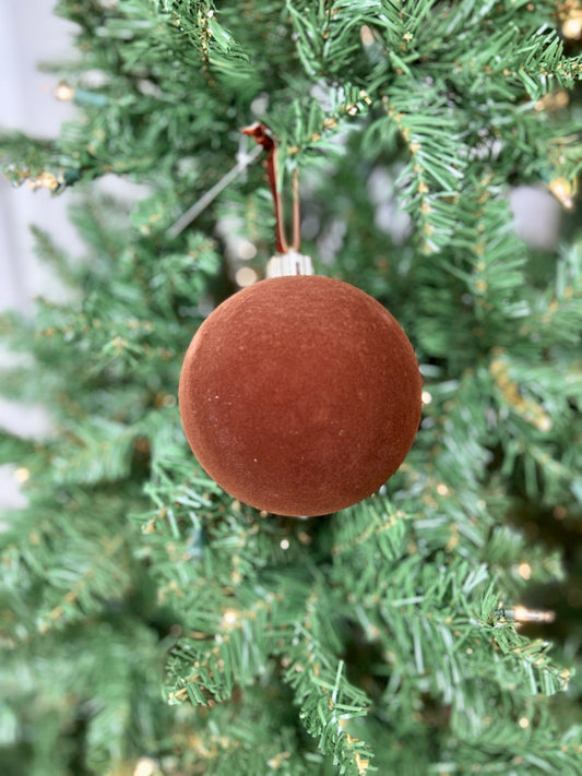 5 Inch Brown Flocked Ornament Ball