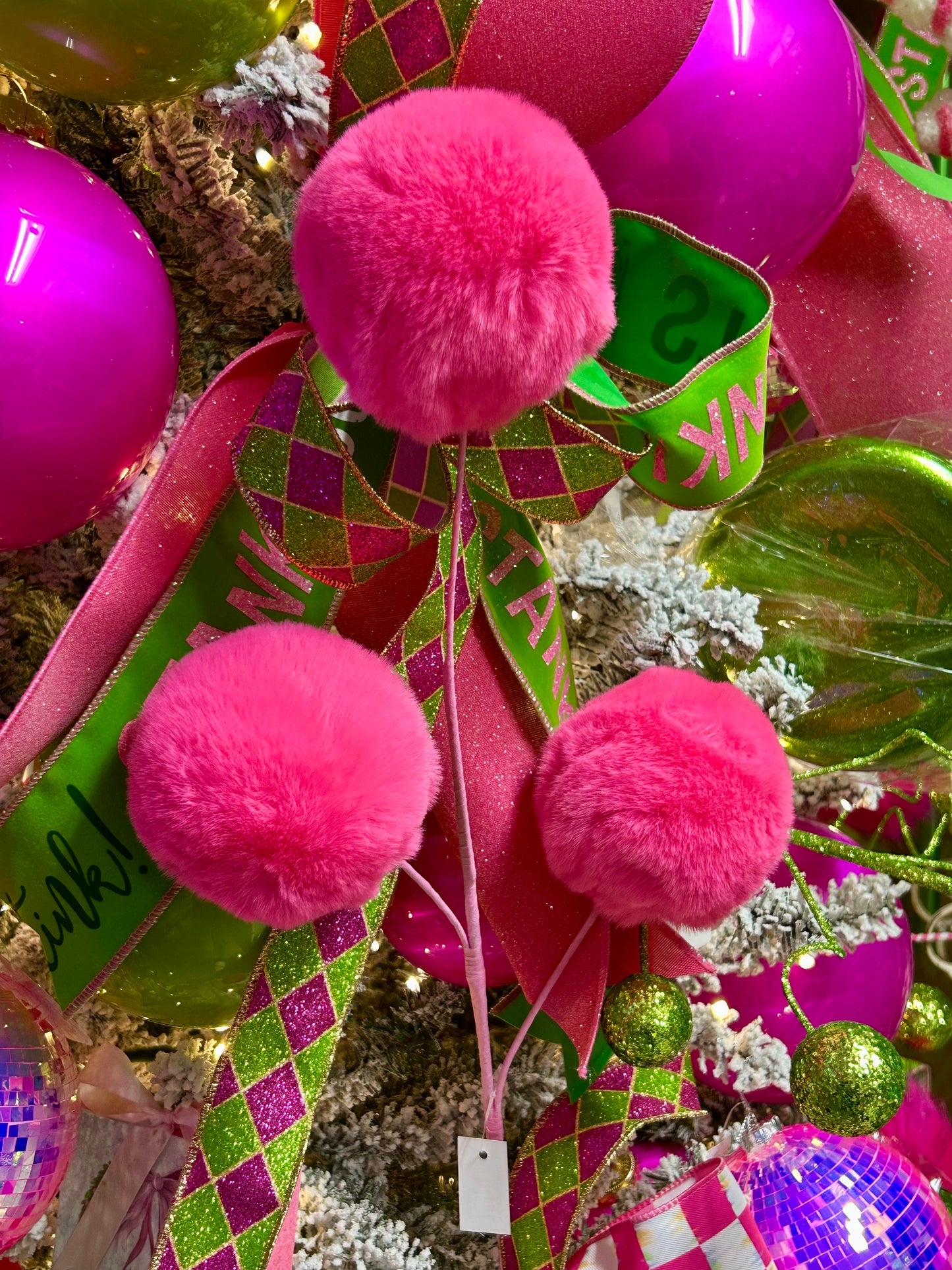 29 Inch Pink Furry Pom Pom Spray