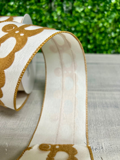 2.5 Inch By 10 Yard Ivory Linen With Gingerbread Cutouts Ribbon