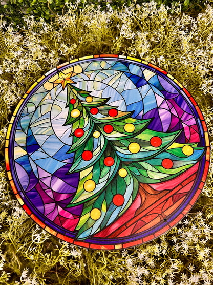 12 Inch Stained Glass Christmas Tree Sign