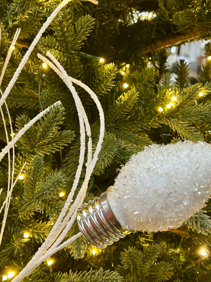 28 Inch White Tinsel Bulb Spray