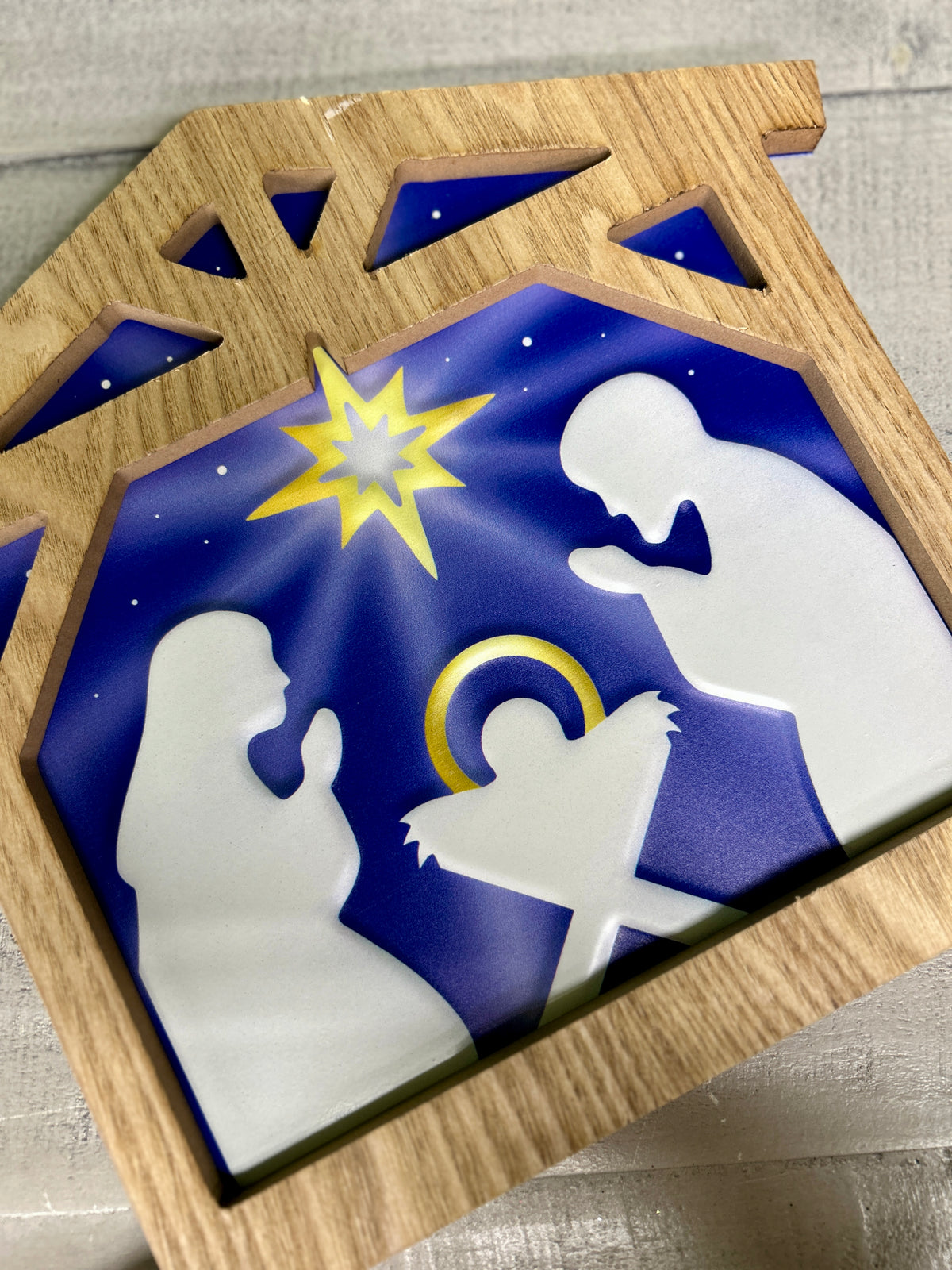 10.5 Inch Navy And Gold Metal Nativity Sign