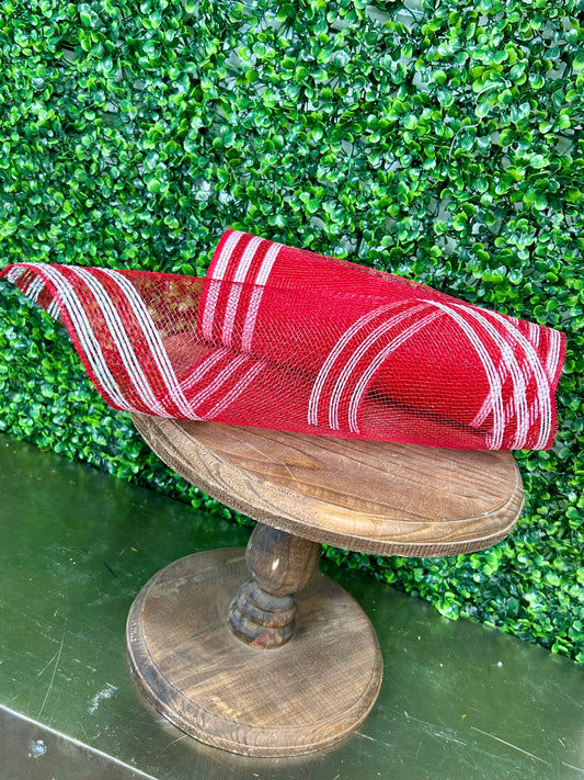 10.5 Inch By 10 Yard Red And White Faux Jute Border Stripe Mesh