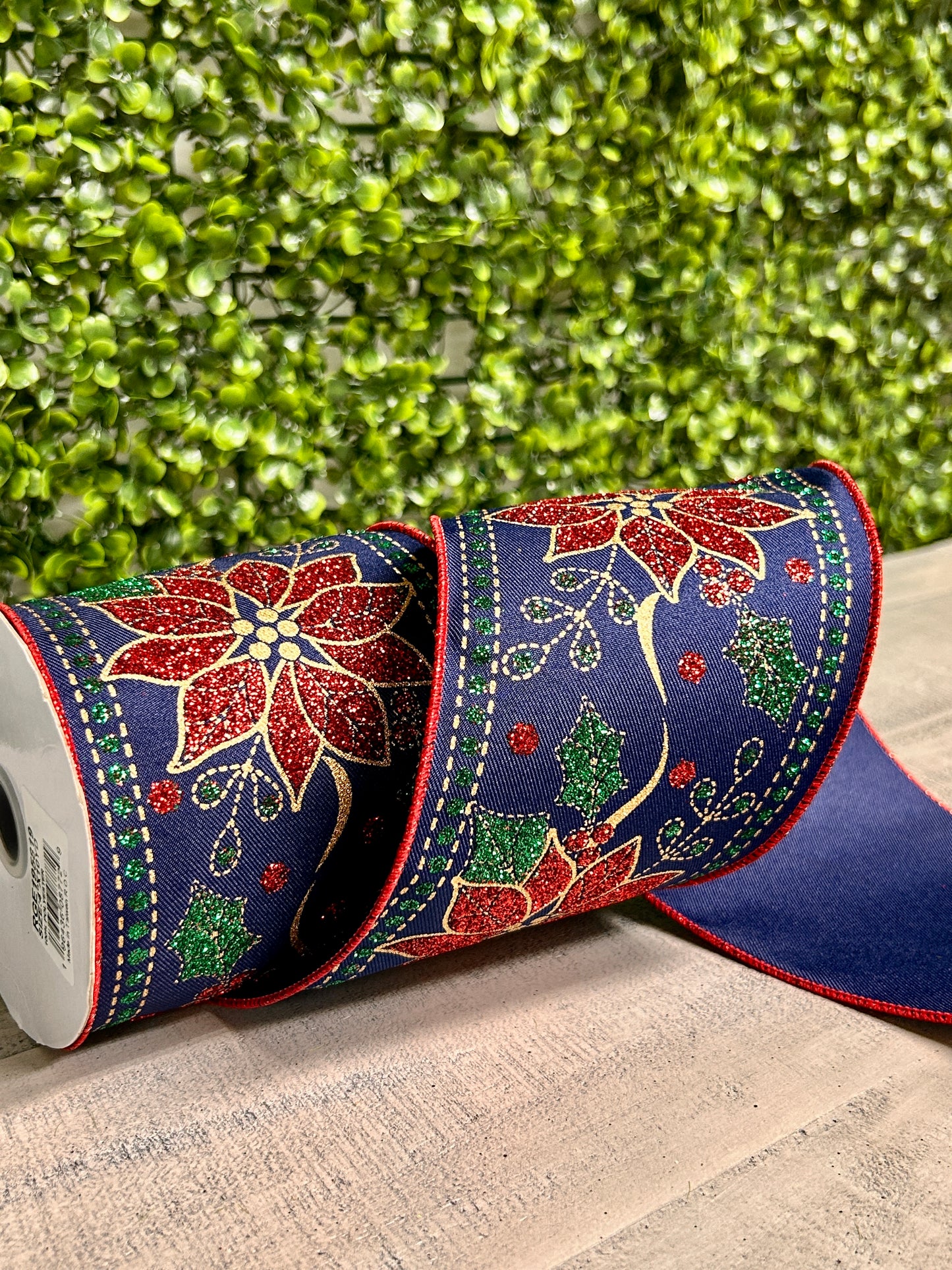 4 Inch By 10 Yard Deluxe Poinsettia Ribbon