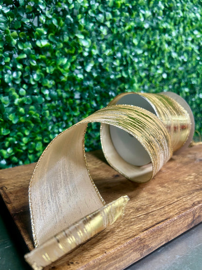 2.5 Inch By 10 Yard Champagne And Gold Metallic Streak Ribbon