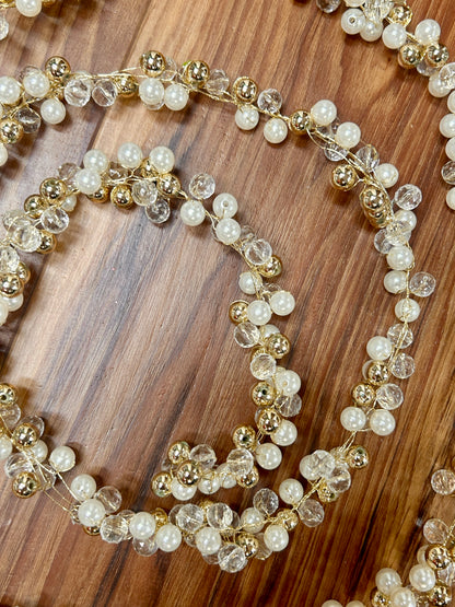 5.5 Foot Pearl Clear Gold Beaded Garland