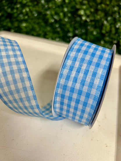 1.5 Inch By 10 Yard Light Blue And White Gingham Check Ribbon