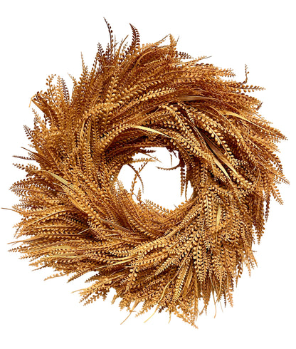 28 Inch Beige Deluxe Mixed Blade And Bead Grass Grass UV Protected Wreath