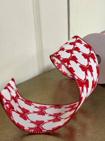 2.5 Inch By 10 Yard Red Bow On White Background Ribbon