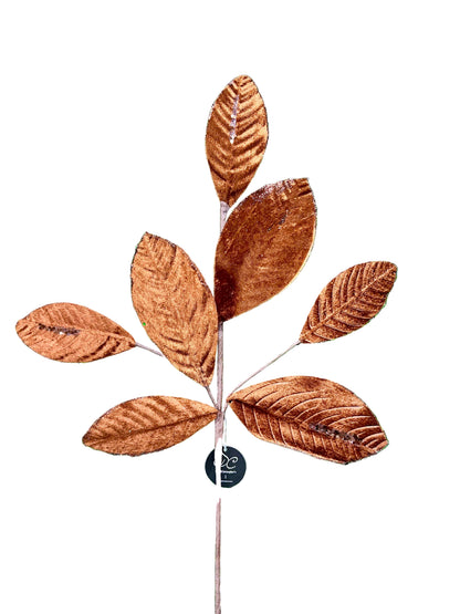 26 Inch Brown Velvet Sequin Magnolia Leaf Spray