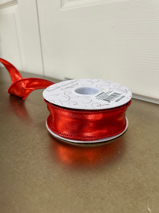1.5 Inch By 10 Yard Cherry Red Metallic Faux Leather Ribbon
