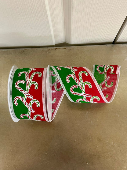 2.5 Inch By 10 Yard Red White Green Iridescent Glitter Candy Canes