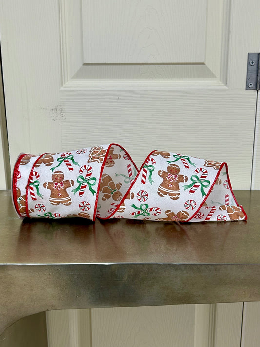 4 Inch By 10 Yard Gingerbread With Candy On Royal Ribbon