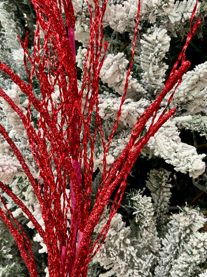 38 Inch Red Glitter Pine Twig Spray