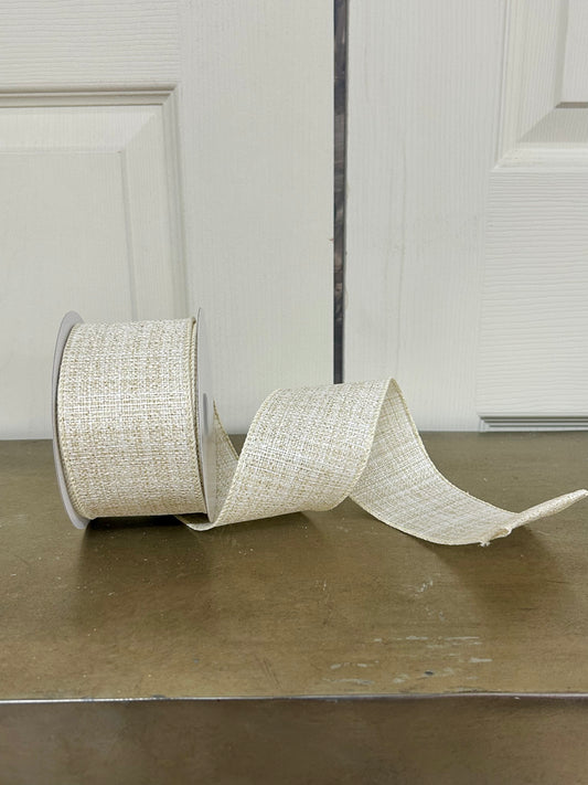 2.5 Inch By 10 Yard Ivory And Gold Glitter Metallic Tweed Ribbon