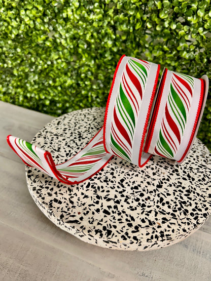 1.5 Inch By 10 Yard Red White And Green Peppermint Twist Ribbon