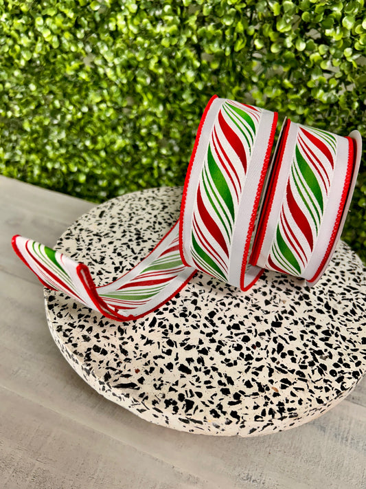 1.5 Inch By 10 Yard Red White And Green Peppermint Twist Ribbon