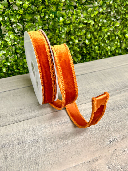 7/8 Inch By 10 Yard Burnt Sienna Deluxe Velvet With Satin Backing Ribbon