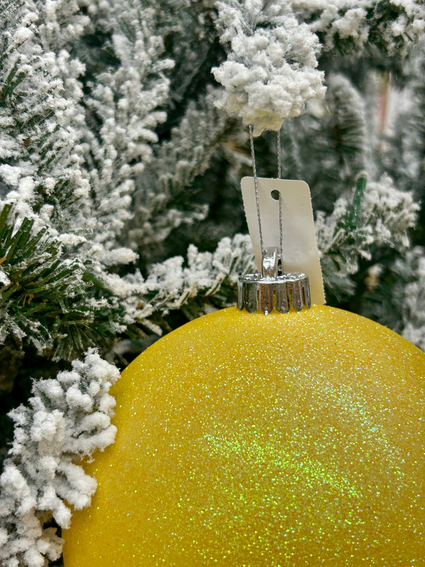 6 Inch Bright Yellow Iridescent Glitter Ornament