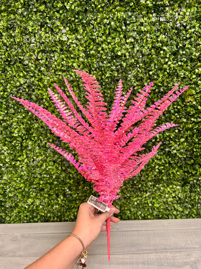18 Inch Pink Glittered Fern Bush
