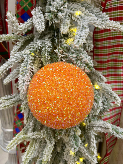5 Inch Orange Foil Glitter Ball Ornament