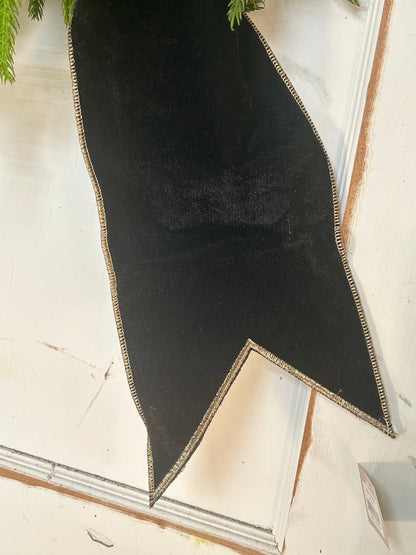 6 Inch By 56 Yards Black And Gold Velvet Embroidered Happy New Year Banner