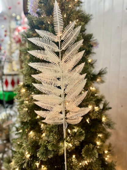 34 Inch Glitter Forest Fern Spray White