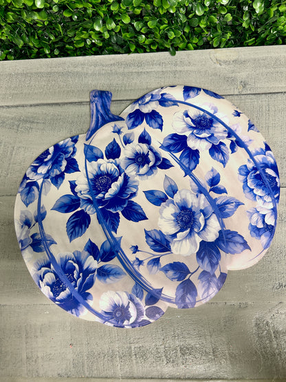 12 Inch Blue And White Chinoiserie Pumpkin Sign