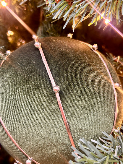 6 Inch Hunter Green Bead Velvet Ball Ornament