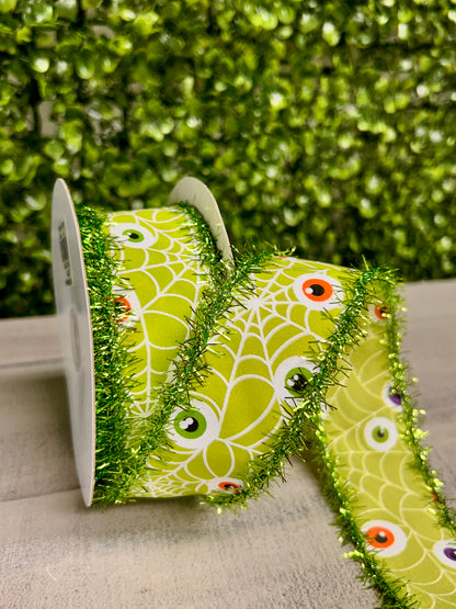 1.5 By 10 Yards Inch Lime Satin Eyeballs Ribbon