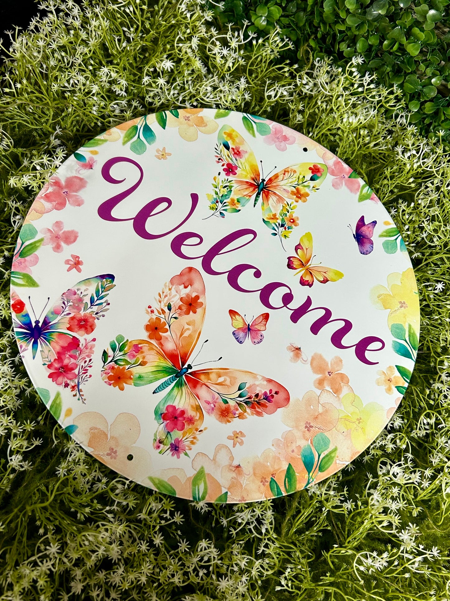 12 Inch Metal Botanical Welcome Sign