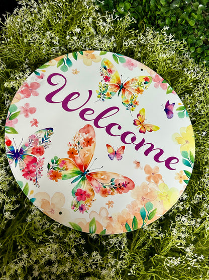 12 Inch Metal Botanical Welcome Sign