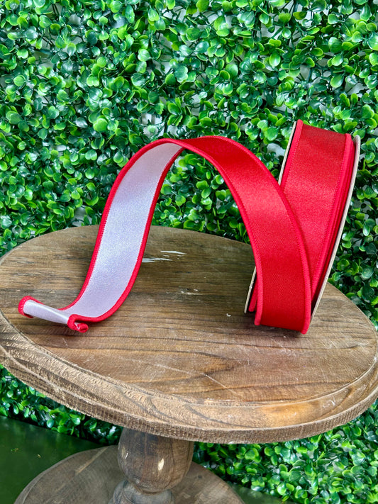 1.5 Inch By 10 Yard Red With White Backing Satin Fused Ribbon