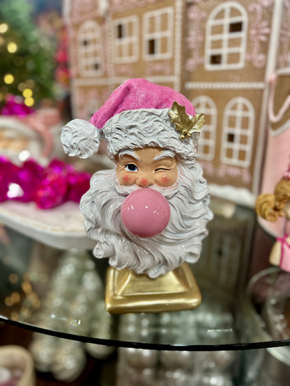 12.5 Inch Pink And White Resin Santa With Bubble Gum