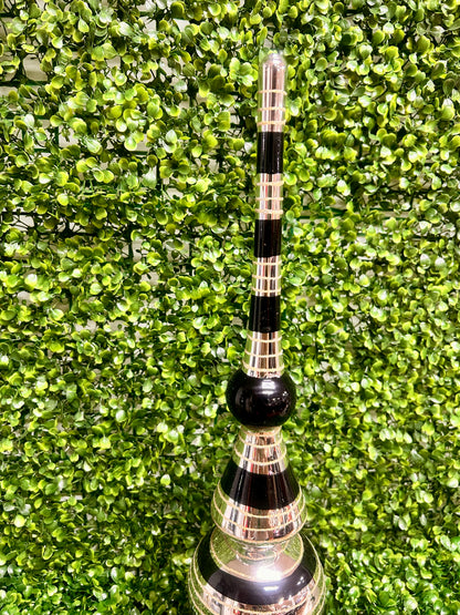 19 Inch Glittered Black And Silver Glass Finial
