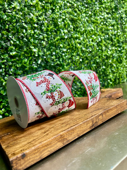2.5 Inch By 10 Yard Snowmen And Presents Ribbon