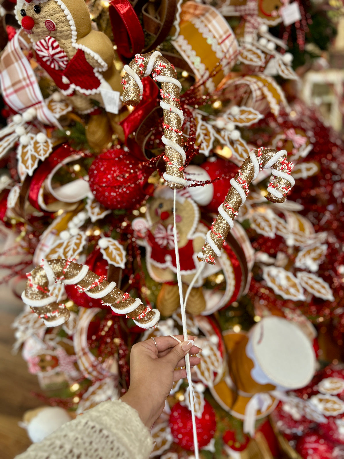 29 Inch Gold Red And White Glitter Candy Cane Spray