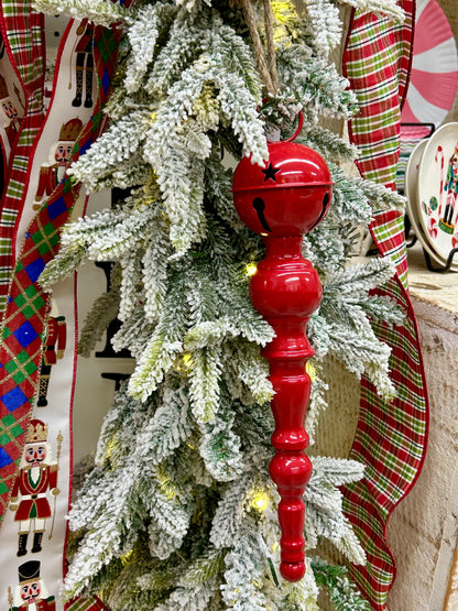 13 Inch Metal Red Green And Gold Bell Top Ornament Three Styles