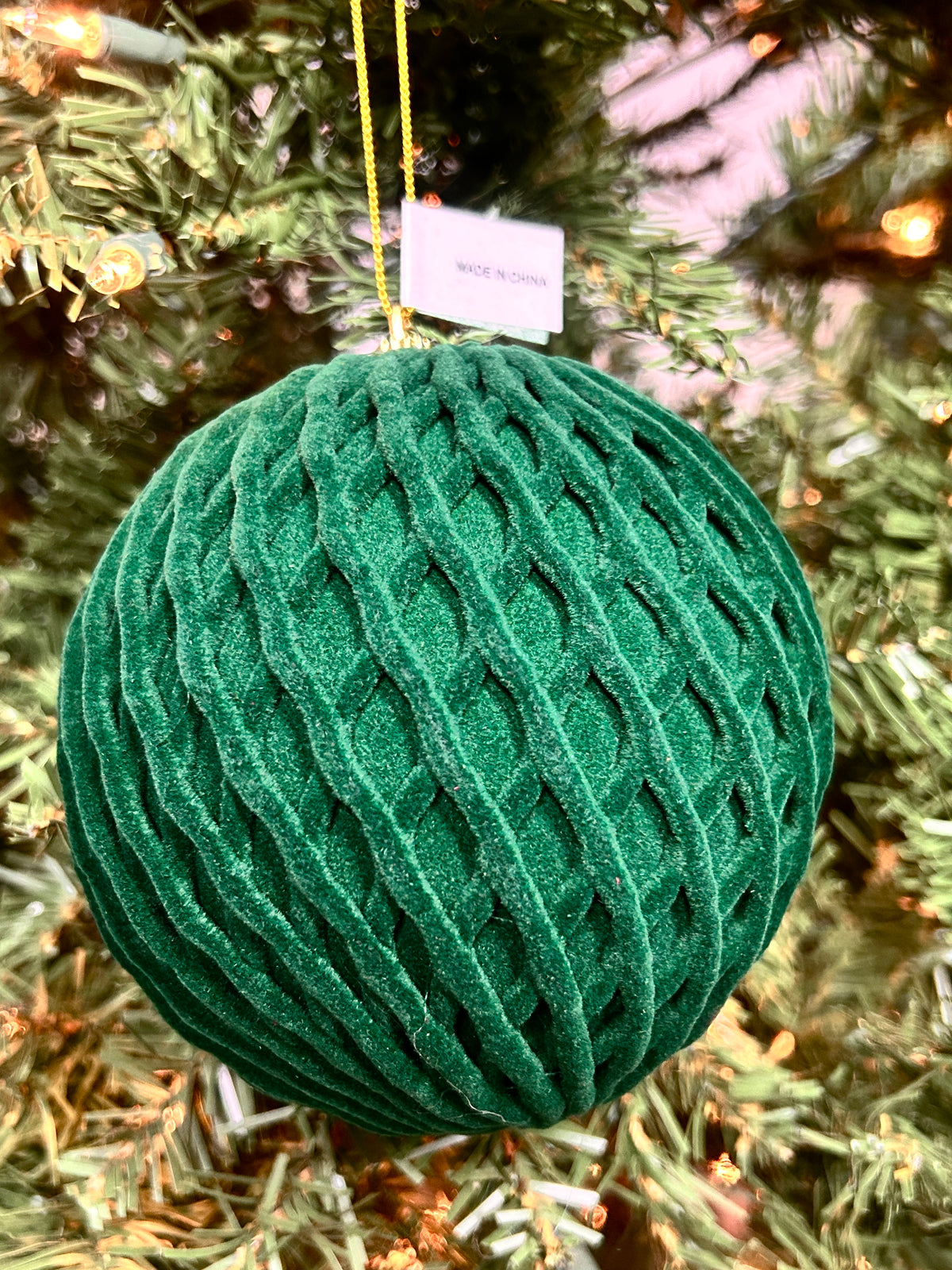 5 Inch Dark Green Flocked Ball Ornament