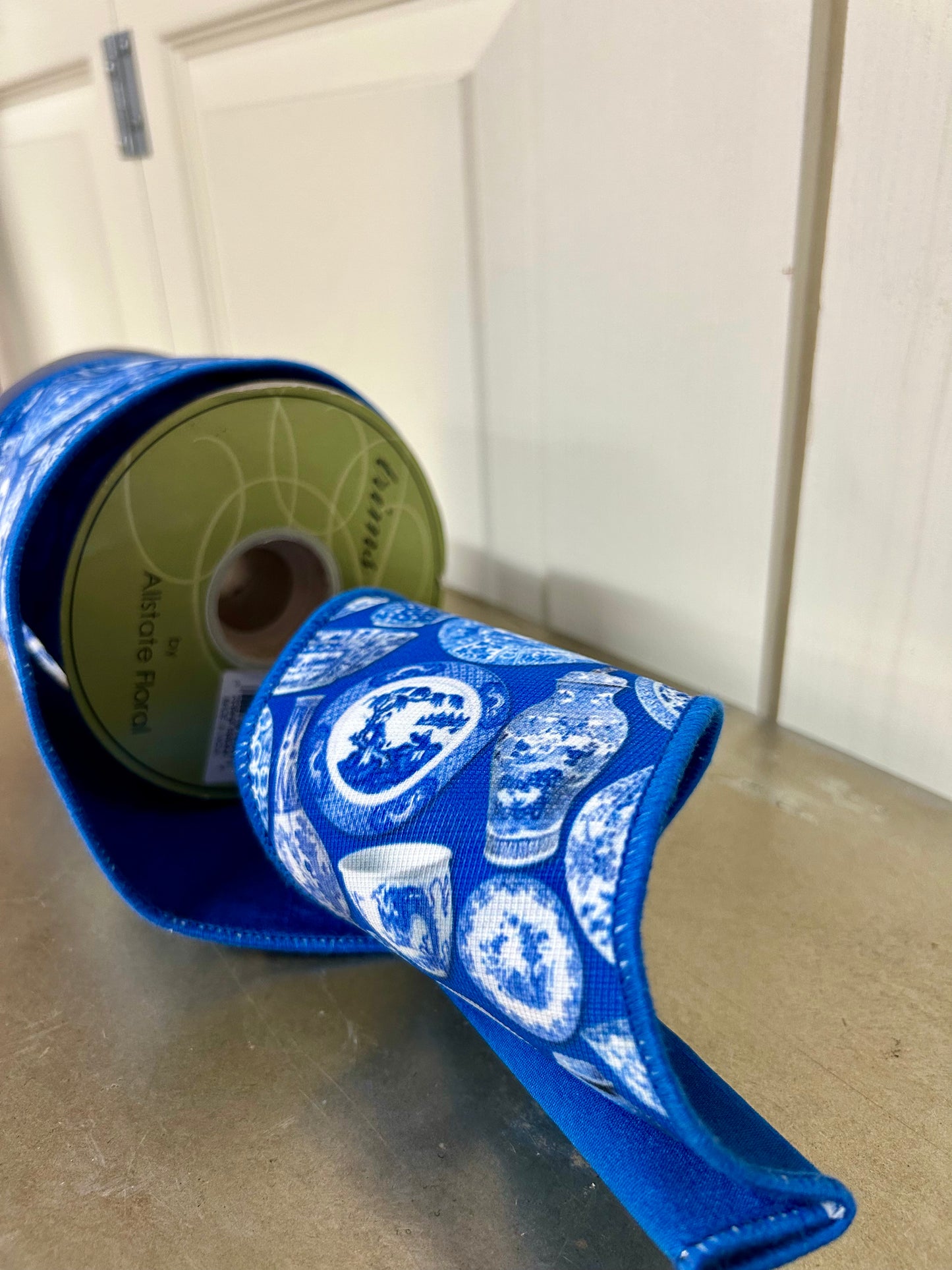 4 Inch By 10 Yard Chinoiserie Print Canvas And Dupioni Ribbon