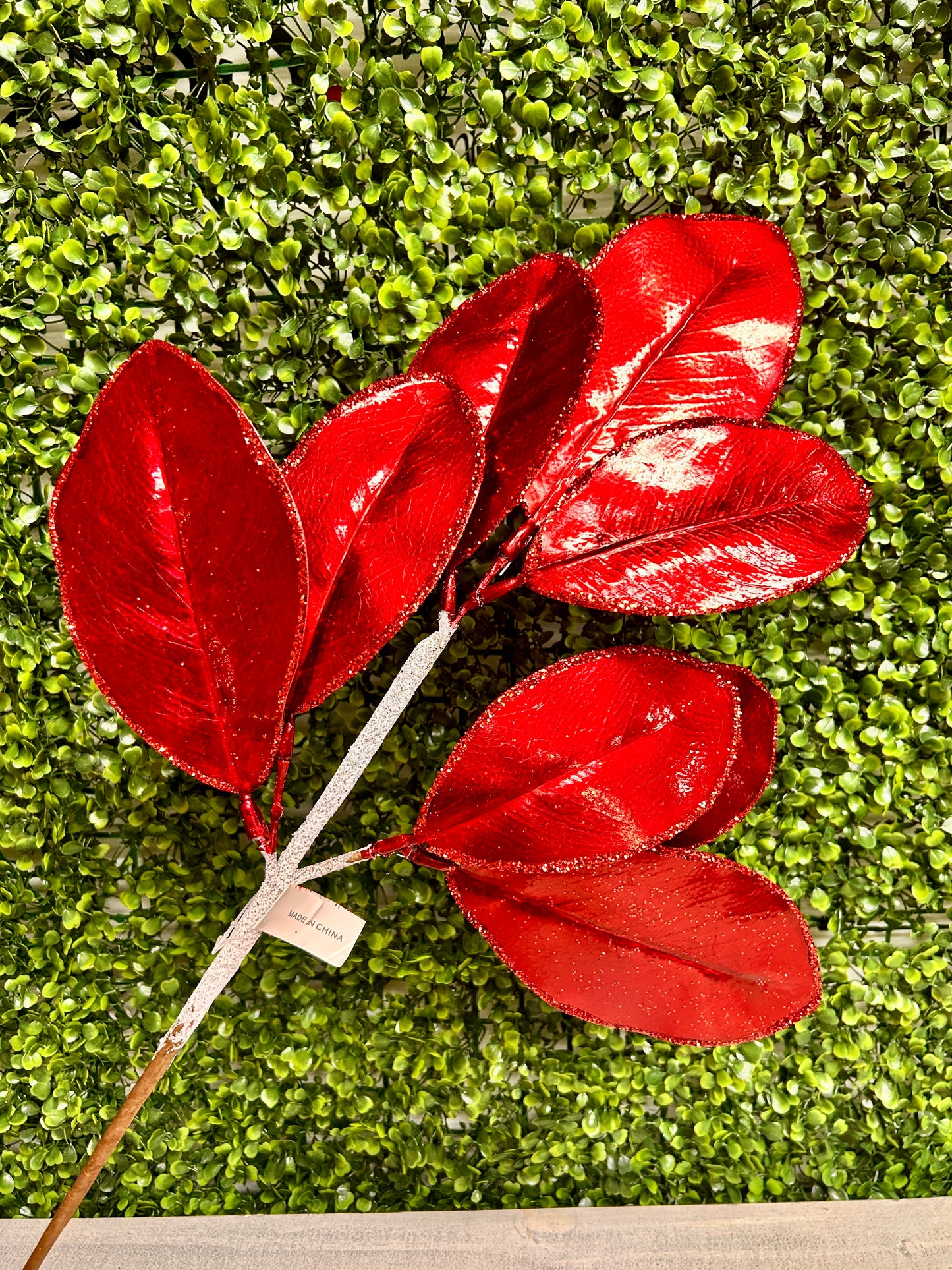 24 Inch Red Magnolia Leaf Spray