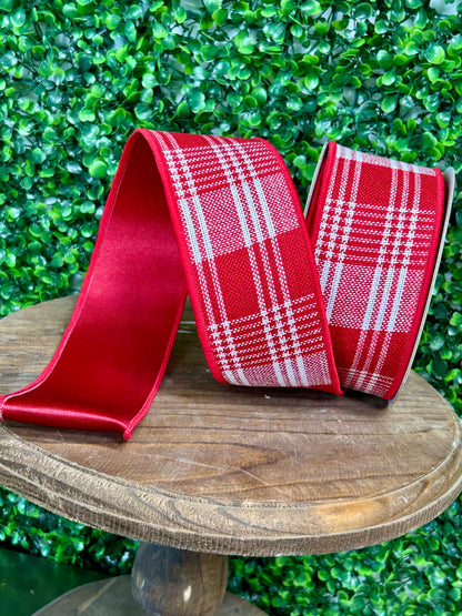 2.5 Inch By 10 Yard Red And White Three Stripe Check Fused Ribbon