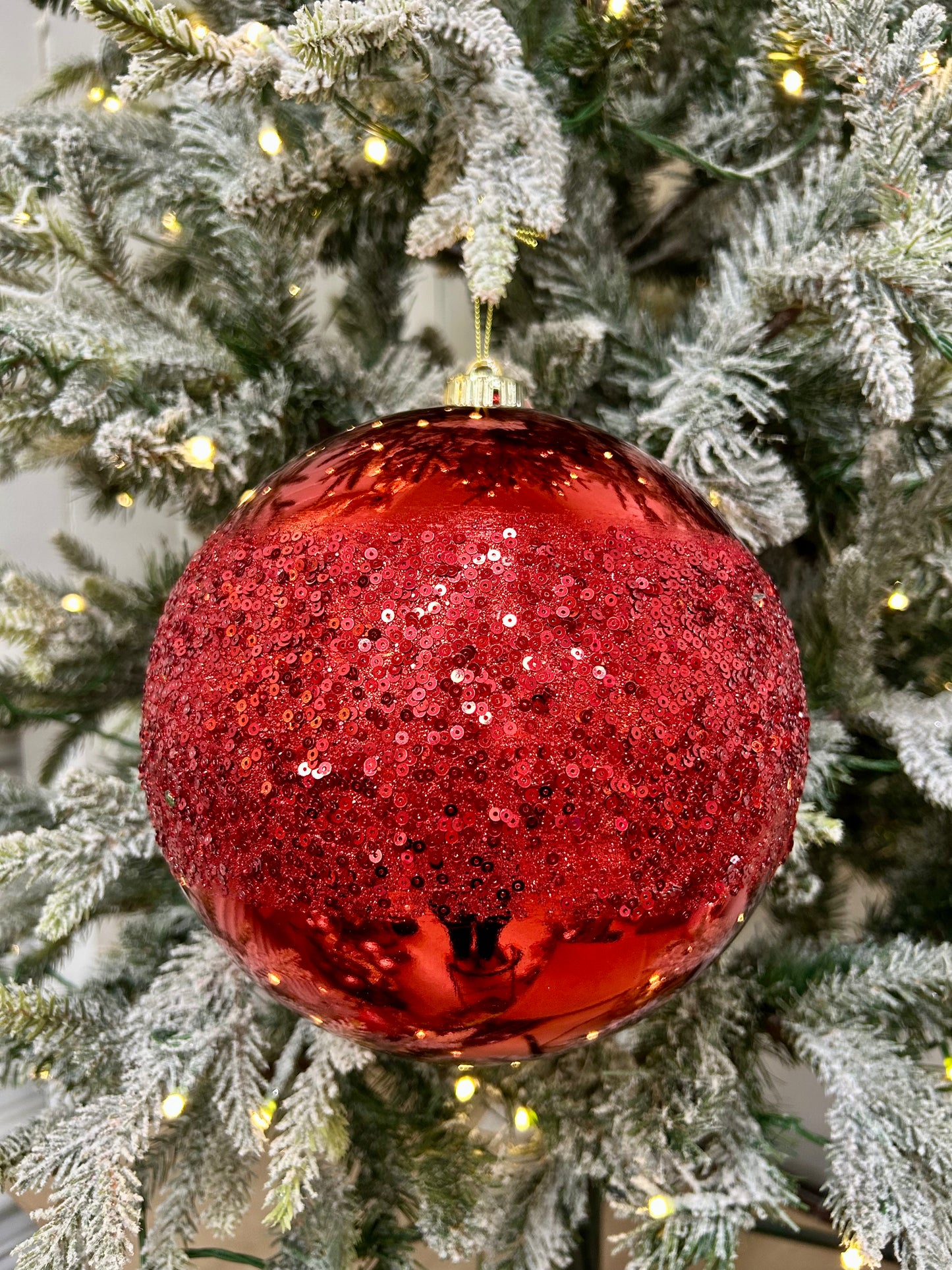 8 Inch Red Sequin Ball Ornament