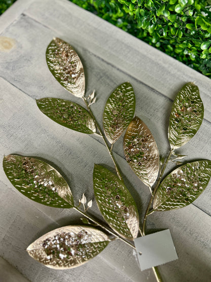 25.5 Inch Champagne Glitter Sequin Leaf Spray