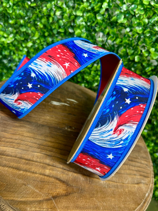 1.5 Inch By 10 Yard Patriotic Cosmic Stars Fused Ribbon