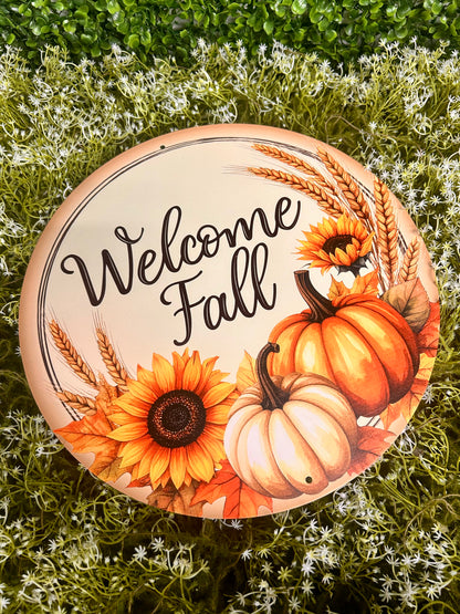 12 Inch Welcome Fall With Pumpkin Metal Sign