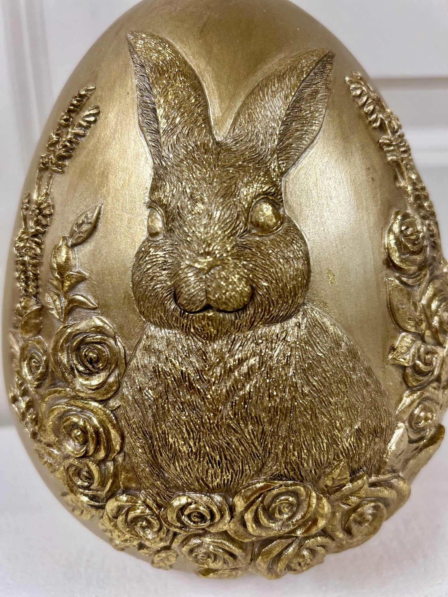 8 Inch Resin Embossed Bunny On Egg