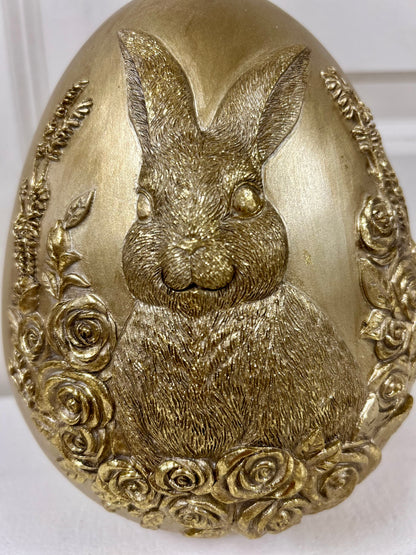 8 Inch Resin Embossed Bunny On Egg