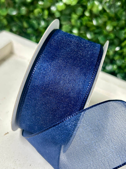 1.5 Inch By 25 Yard Navy Snow Organza Unwired Ribbon