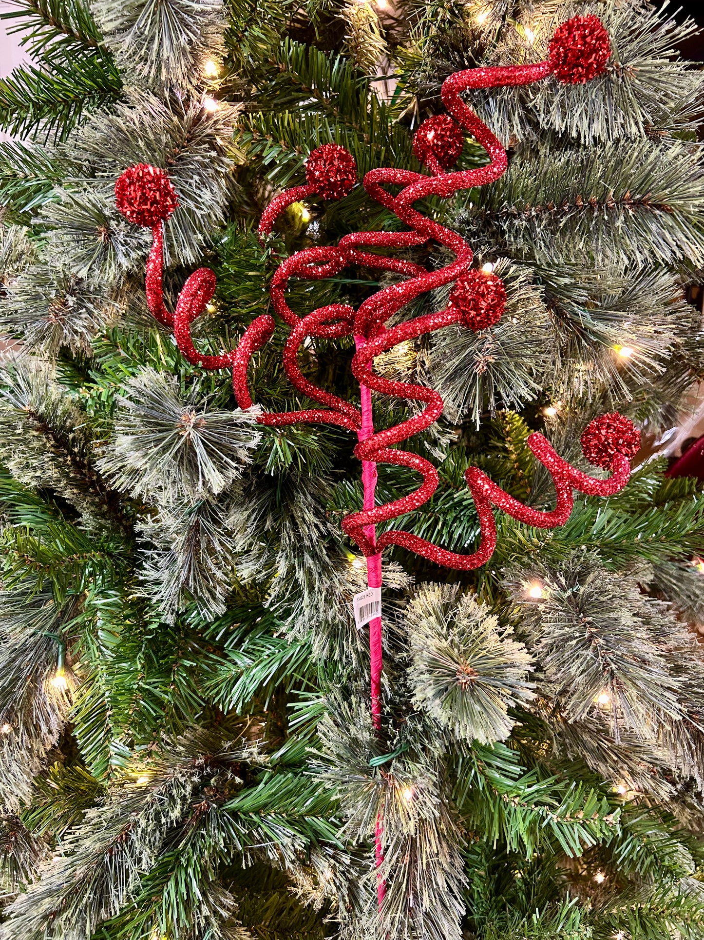 26 Inch Red Glitter Curly Ball Spray